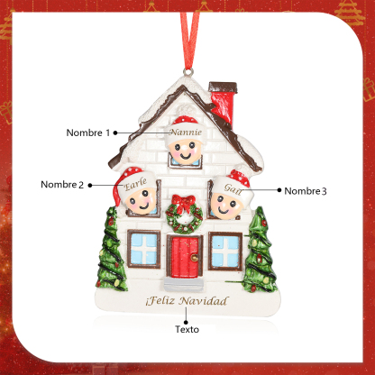 Navidad-Ornamento con muñecos de resina en forma de casa 3 nombres y texto personalizados | Jessemade
