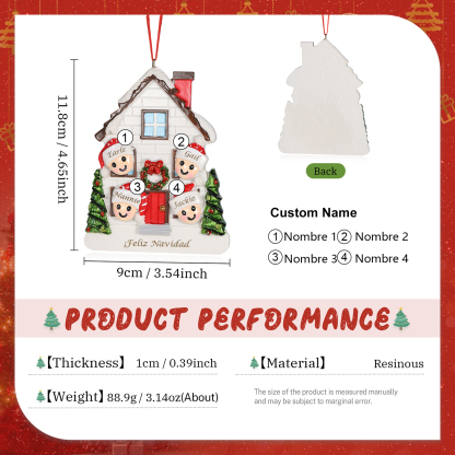 Navidad-Ornamento con muñecos de resina en forma de casa 4 nombres y texto personalizados | Jessemade