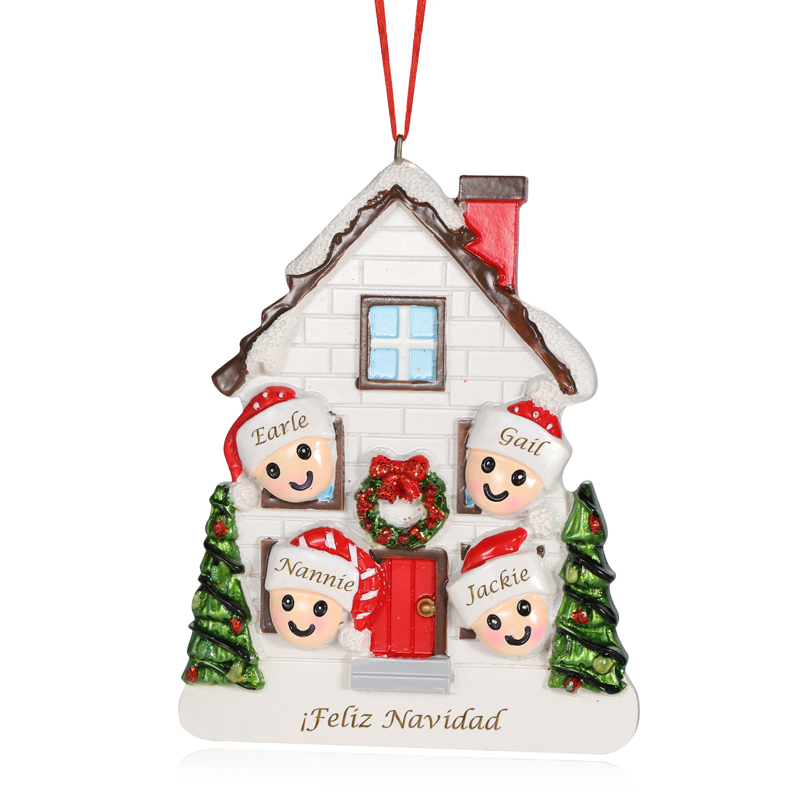 Navidad-Ornamento con muñecos de resina en forma de casa 4 nombres y texto personalizados | Jessemade
