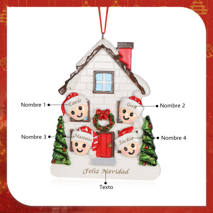 Navidad-Ornamento con muñecos de resina en forma de casa 4 nombres y texto personalizados | Jessemade