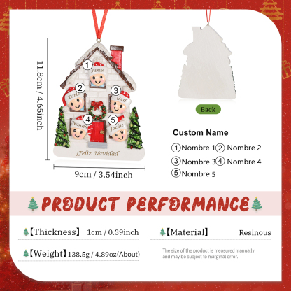 Navidad-Ornamento con muñecos de resina en forma de casa 5 nombres y texto personalizados | Jessemade