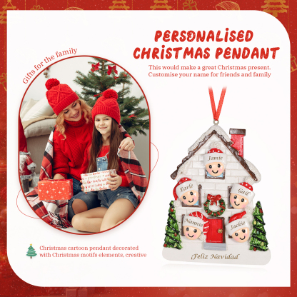 Navidad-Ornamento con muñecos de resina en forma de casa 5 nombres y texto personalizados | Jessemade