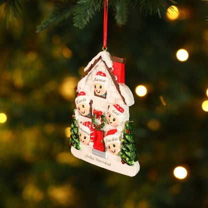 Navidad-Ornamento con muñecos de resina en forma de casa 5 nombres y texto personalizados | Jessemade