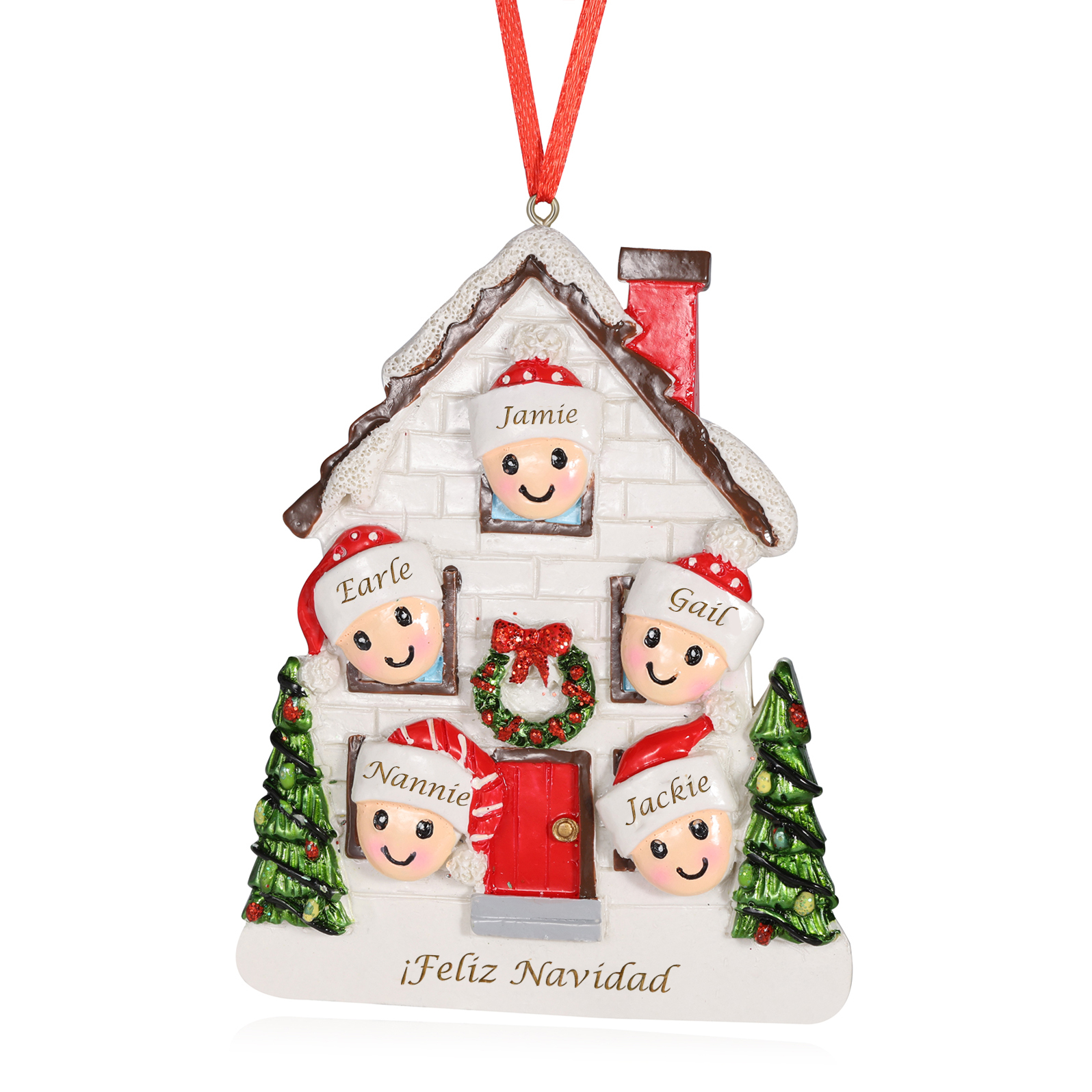 Navidad-Ornamento con muñecos de resina en forma de casa 5 nombres y texto personalizados | Jessemade
