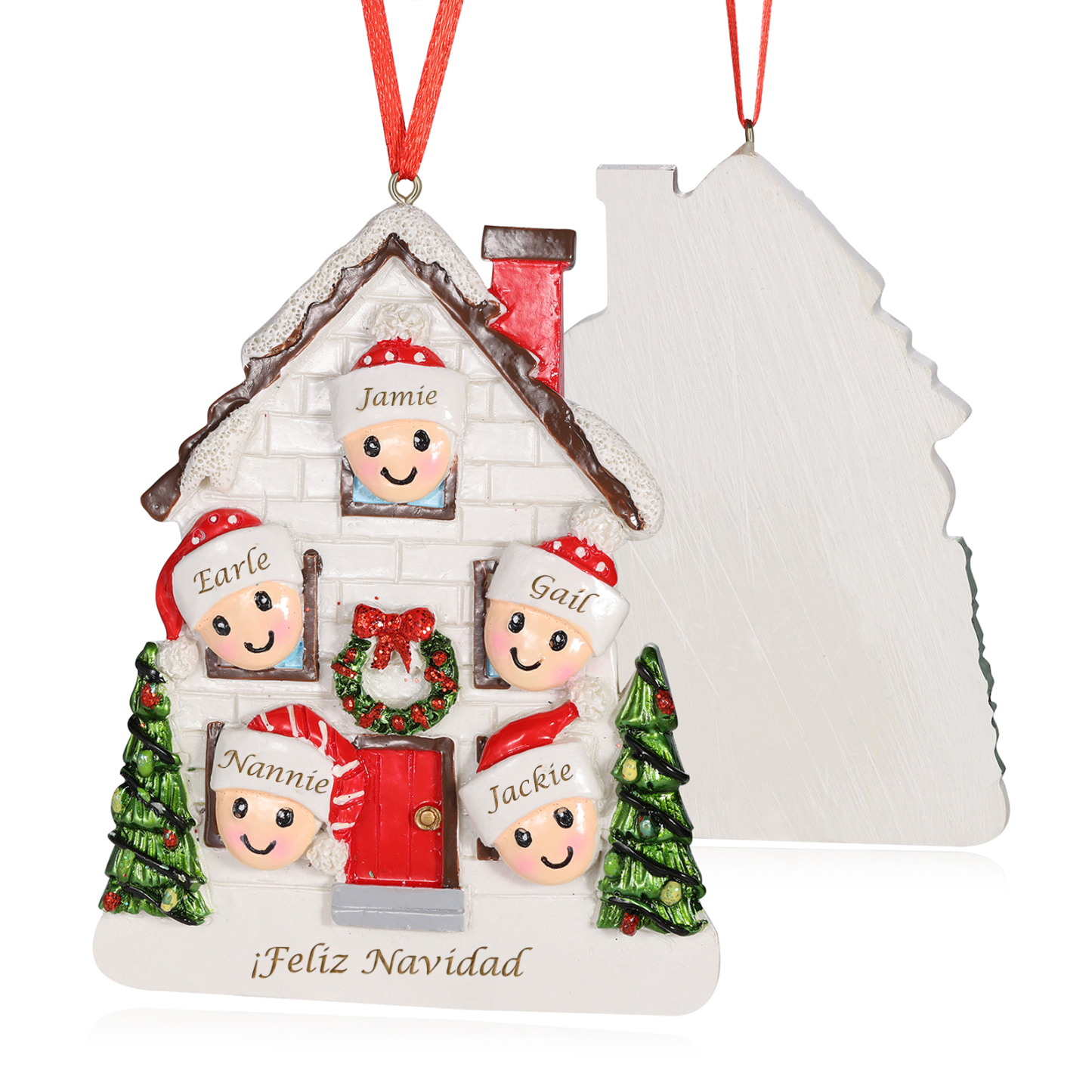 Navidad-Ornamento con muñecos de resina en forma de casa 5 nombres y texto personalizados | Jessemade