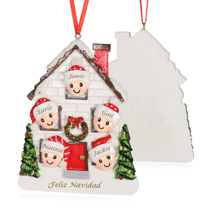 Navidad-Ornamento con muñecos de resina en forma de casa 5 nombres y texto personalizados | Jessemade