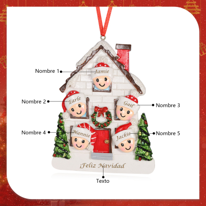 Navidad-Ornamento con muñecos de resina en forma de casa 5 nombres y texto personalizados | Jessemade