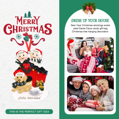 Navidad-Ornamento con Muñecos de Resina Familia con Perro 3 Nombres y Texto Personalizados | Jessemade