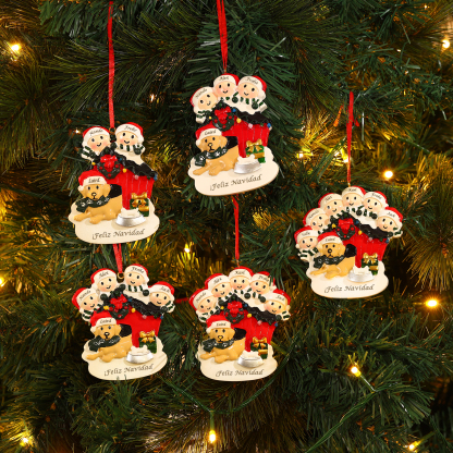 Navidad-Ornamento con Muñecos de Resina Familia con Perro 7 Nombres y Texto Personalizados | Jessemade