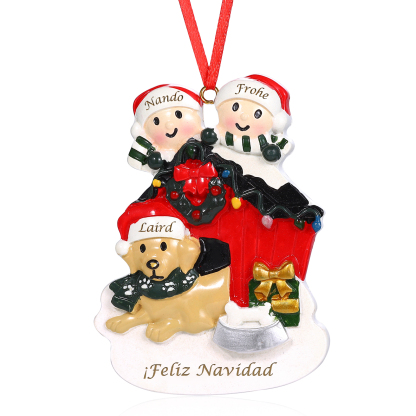 Navidad-Ornamento con Muñecos de Resina Familia con Perro 3 Nombres y Texto Personalizados | Jessemade