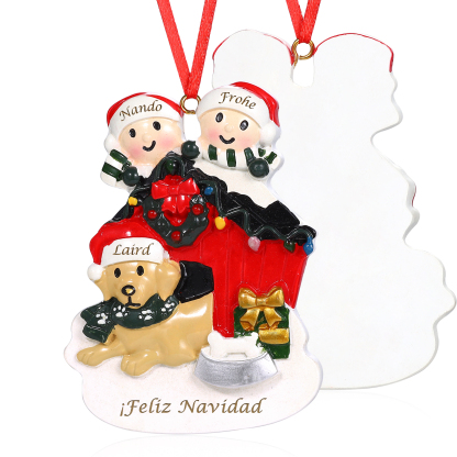 Navidad-Ornamento con Muñecos de Resina Familia con Perro 3 Nombres y Texto Personalizados | Jessemade