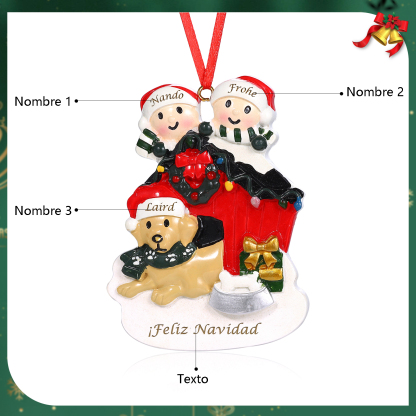Navidad-Ornamento con Muñecos de Resina Familia con Perro 3 Nombres y Texto Personalizados | Jessemade