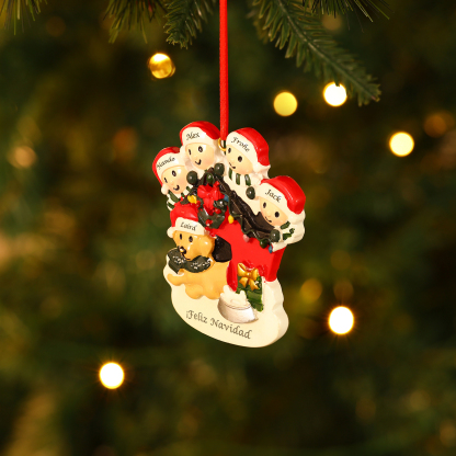 Navidad-Ornamento con Muñecos de Resina Familia con Perro 5 Nombres y Texto Personalizados | Jessemade