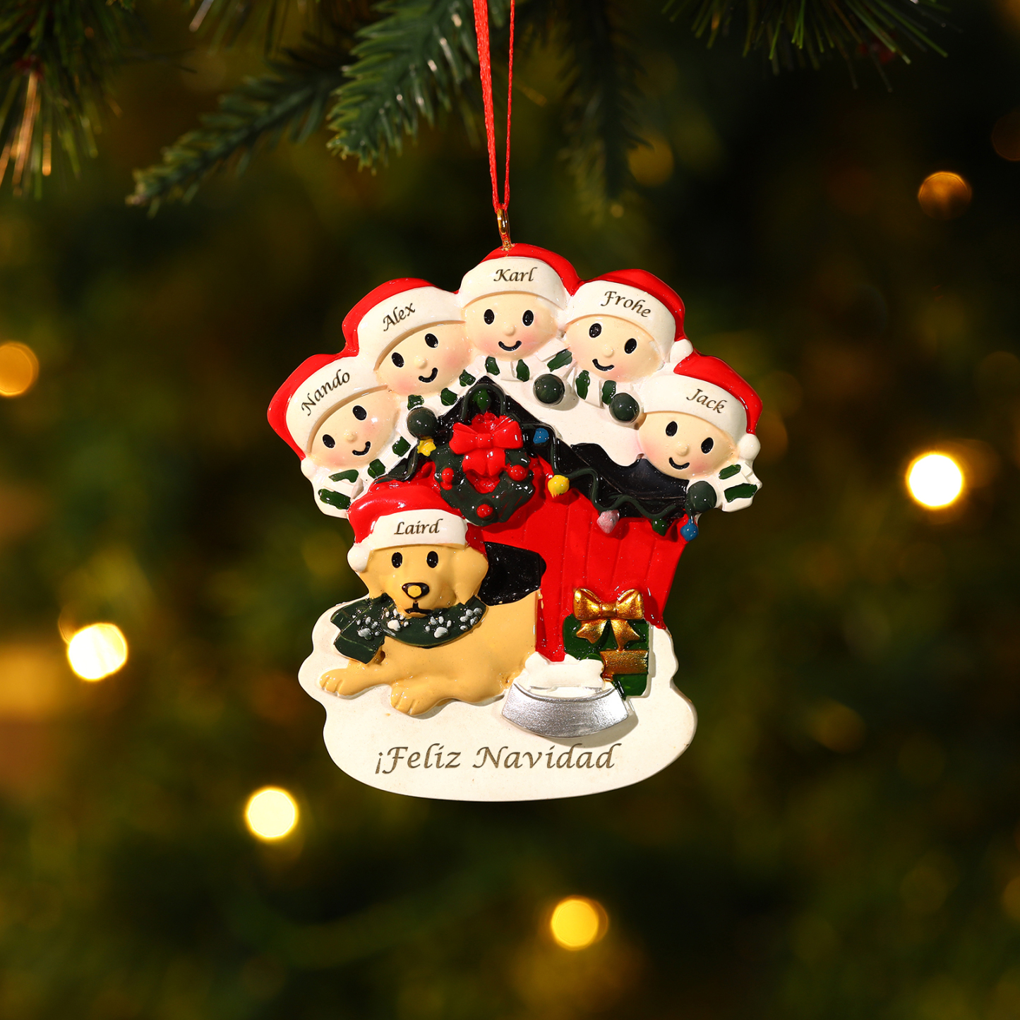 Navidad-Ornamento con Muñecos de Acrílico Familia con Perro 7 Nombres 