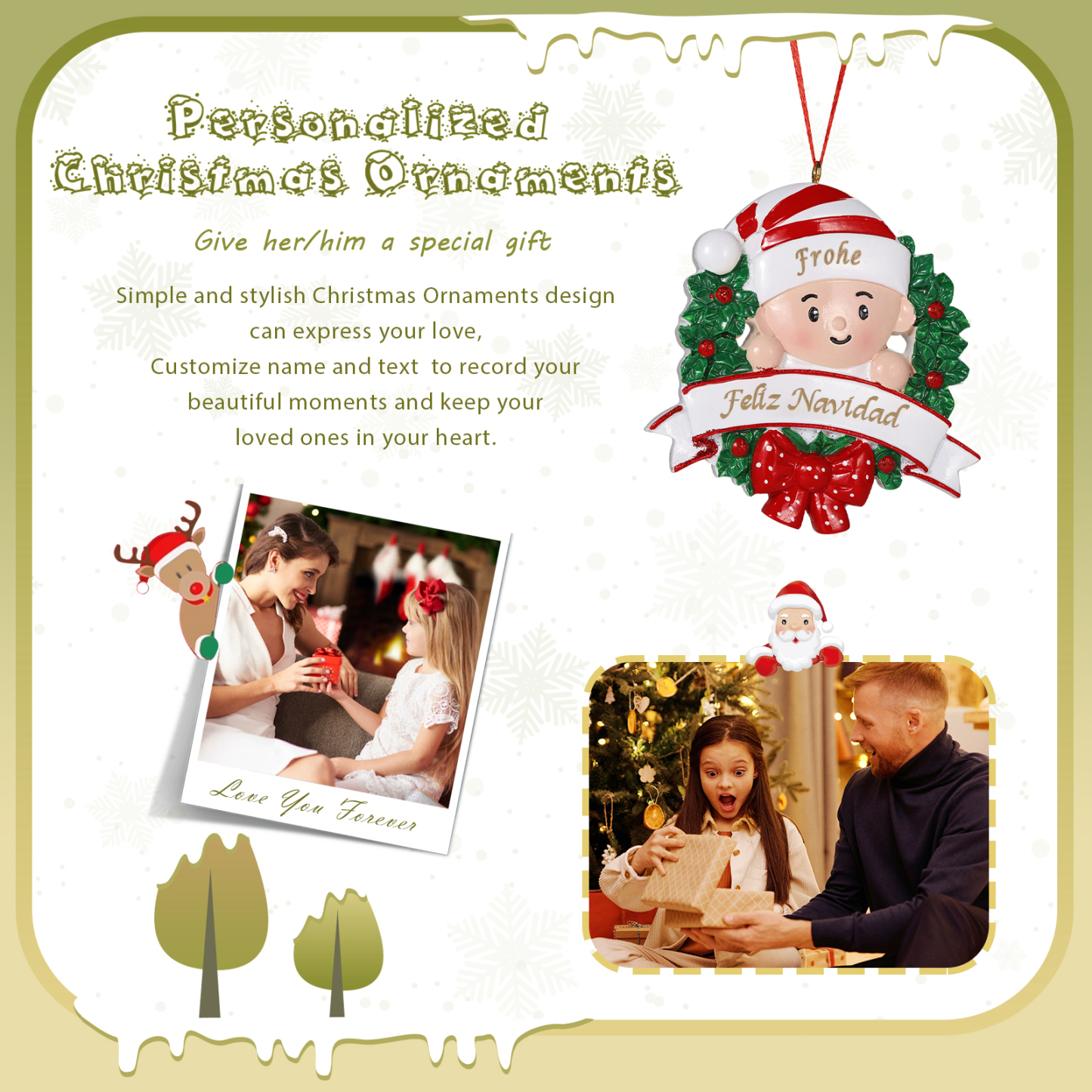 Navidad-Bebé Ornamento de resina 1 nombre y texto personalizados | Jessemade