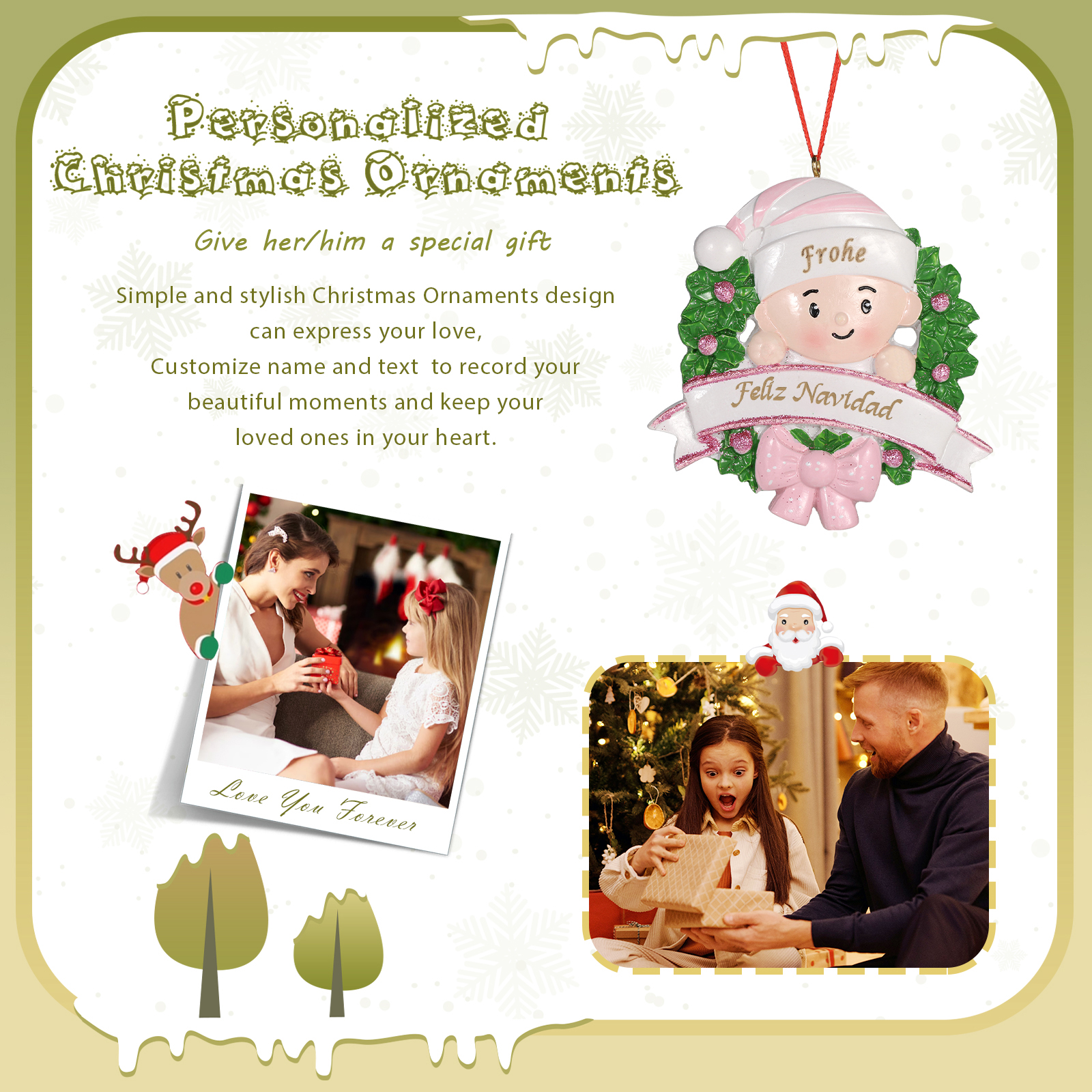 Navidad-Bebé Ornamento de resina 1 nombre y texto personalizados | Jessemade