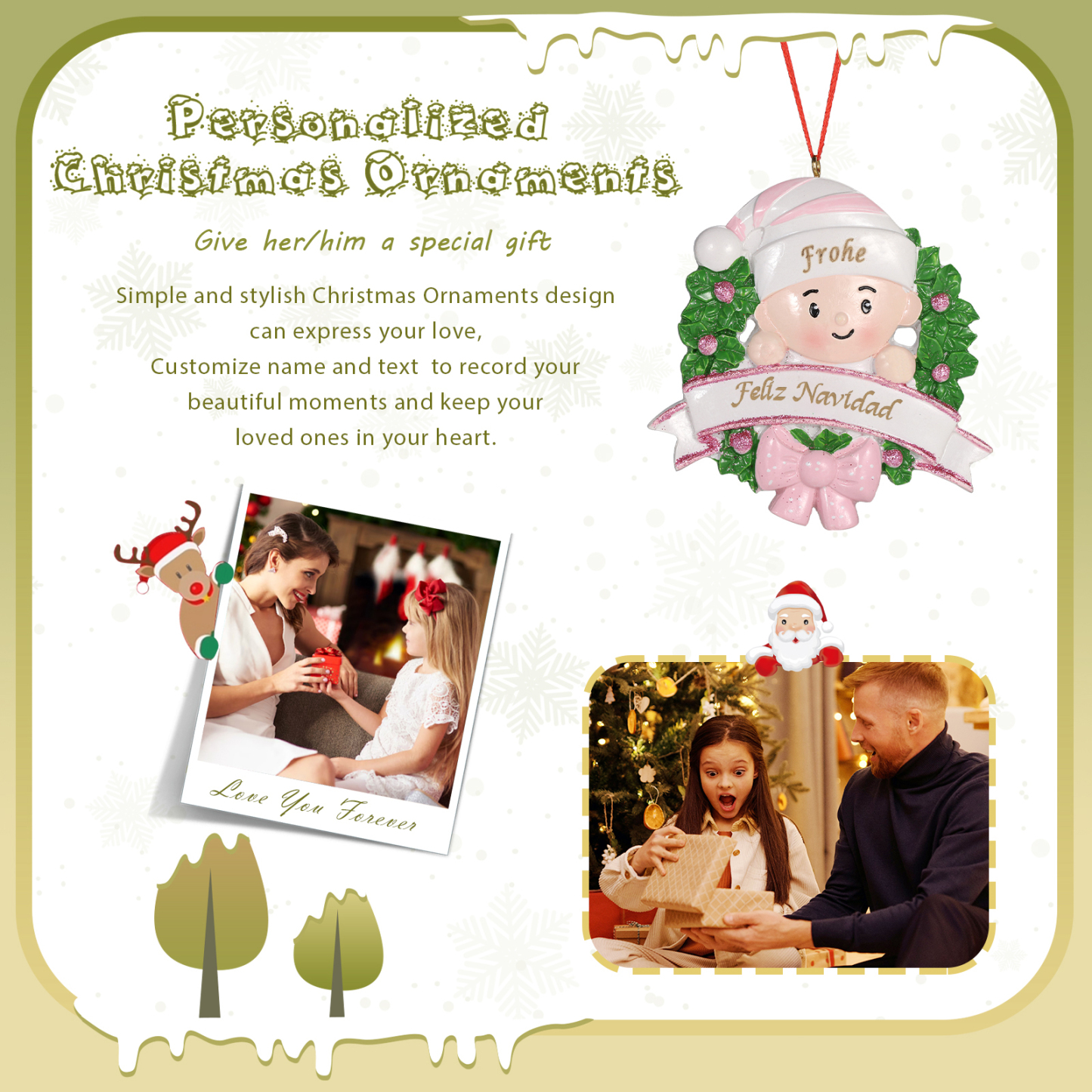 Navidad-Bebé Ornamento de resina 1 nombre y texto personalizados | Jessemade