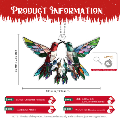 Navidad-Ornamento de acrílico colibríes 6 nombres personalizados | Jessemade