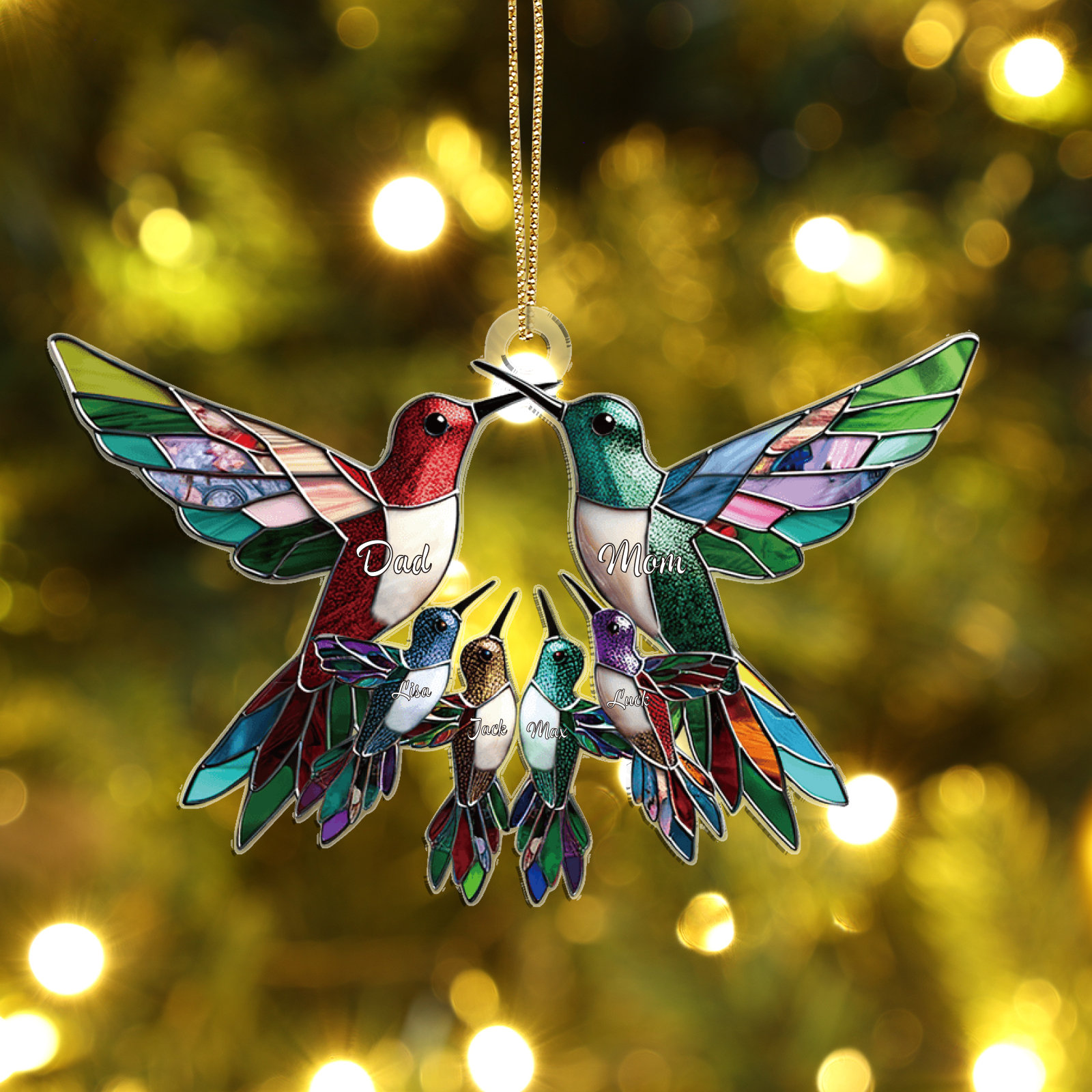 Navidad-Ornamento de acrílico colibríes 6 nombres personalizados | Jessemade