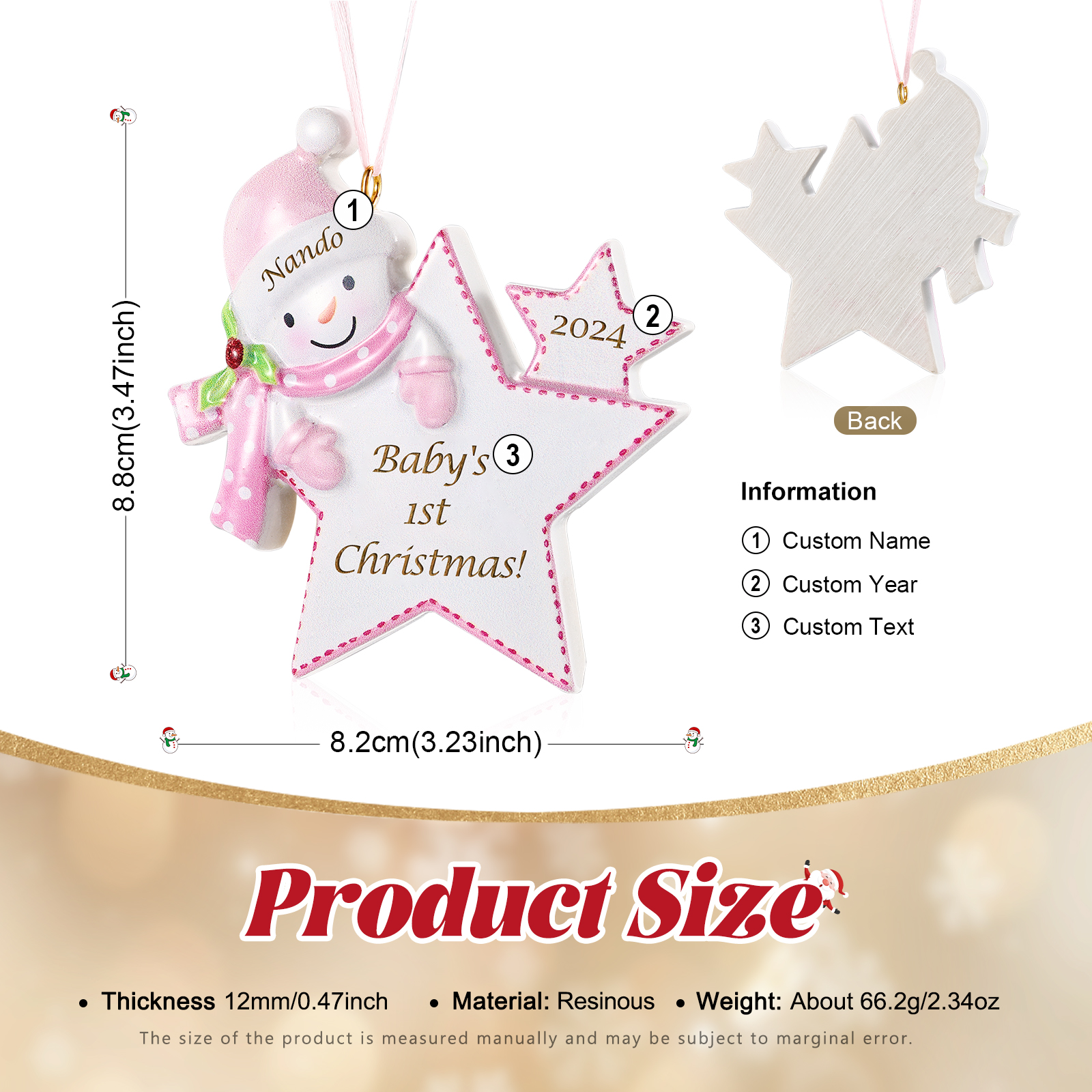 Navidad-Bebé Ornamento de resina estrella 1 nombre, año y texto personalizados | Jessemade