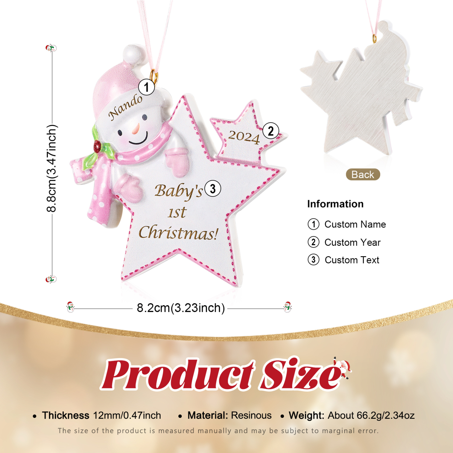 Navidad-Bebé Ornamento de resina estrella 1 nombre, año y texto personalizados | Jessemade