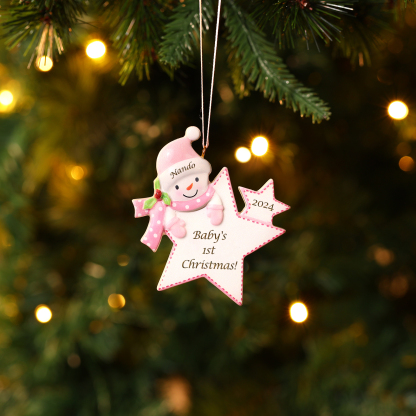Bebé Ornamento Navideño 1 nombre y año con texto personalizados Adorno de Madera