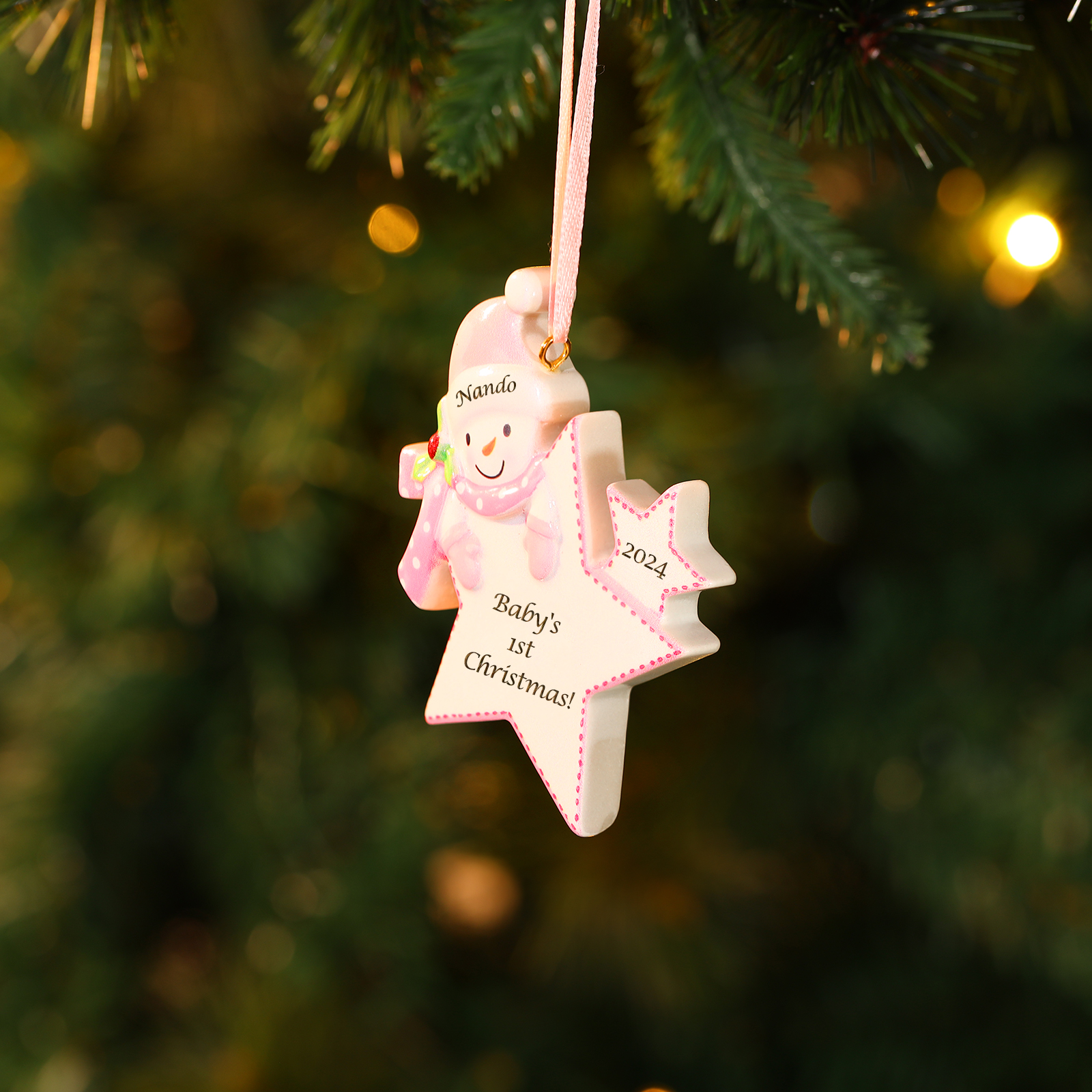 Navidad-Bebé Ornamento de resina estrella 1 nombre, año y texto personalizados | Jessemade