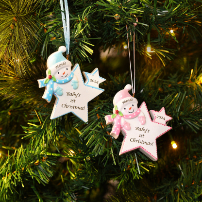 Navidad-Bebé Ornamento de resina estrella 1 nombre, año y texto personalizados | Jessemade