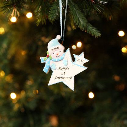 Navidad-Bebé Ornamento de resina estrella 1 nombre, año y texto personalizados | Jessemade