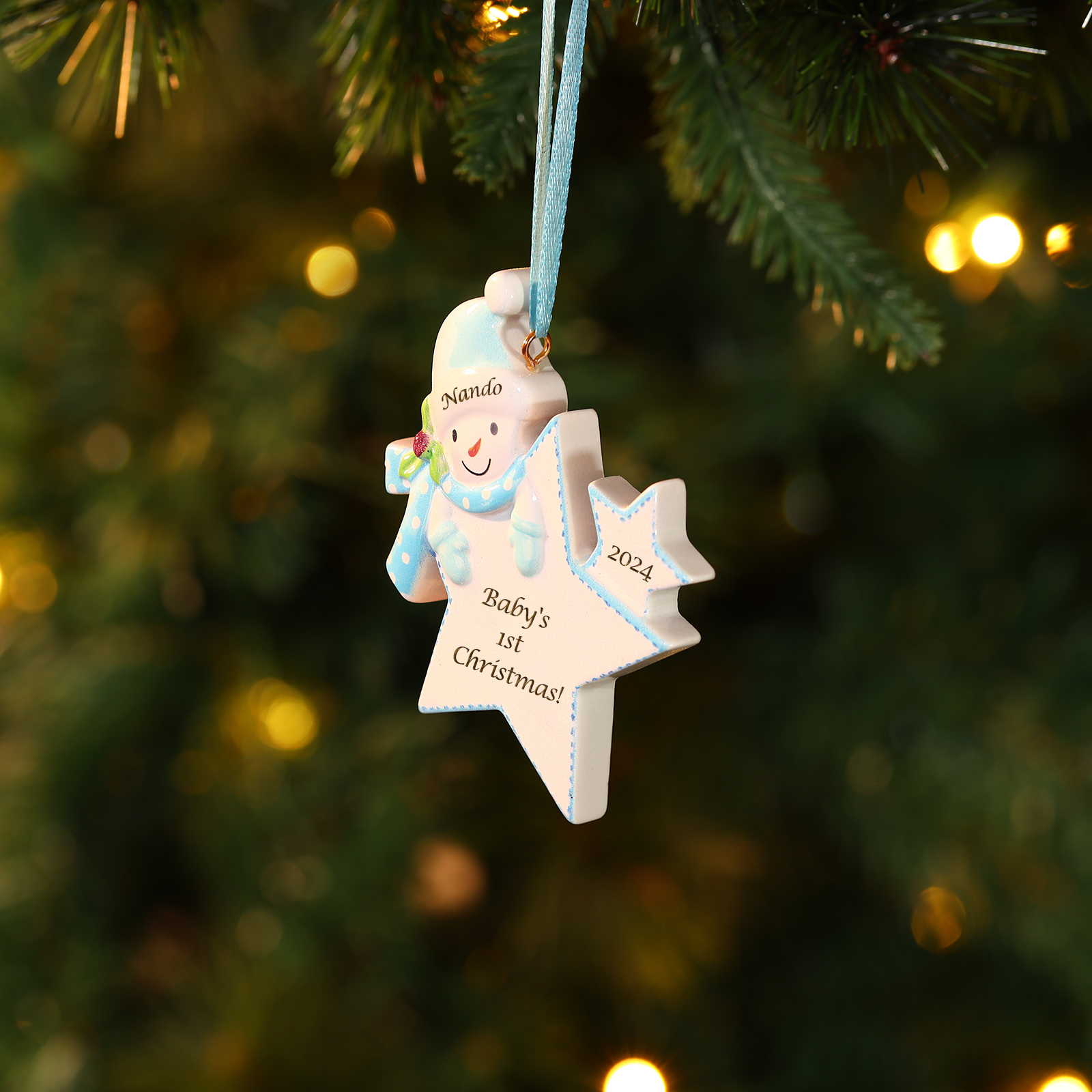 Navidad-Bebé Ornamento de resina estrella 1 nombre, año y texto personalizados | Jessemade
