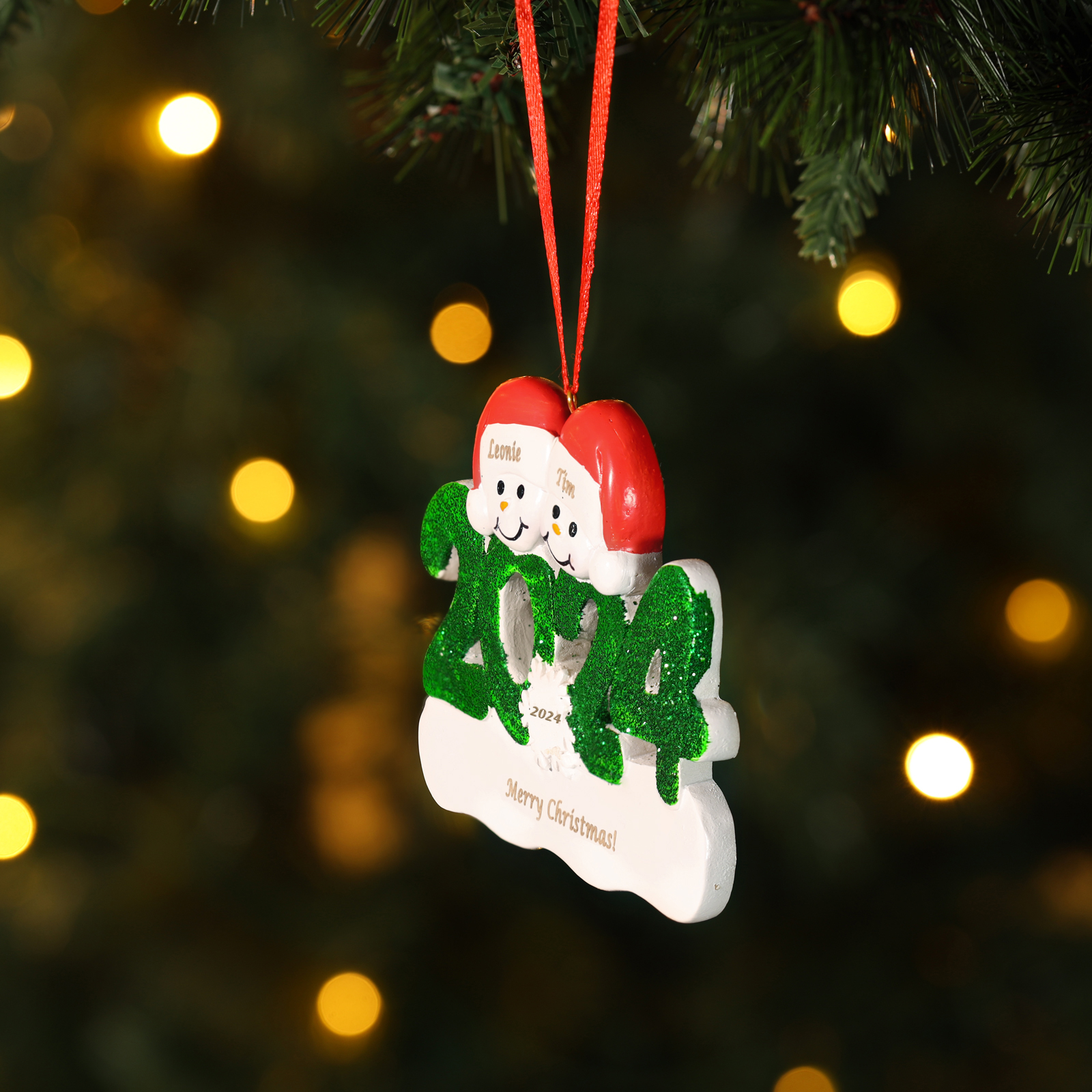 Navidad-Ornamento de resina 2024 con 2 nombres, año y 1 texto personalizados | Jessemade