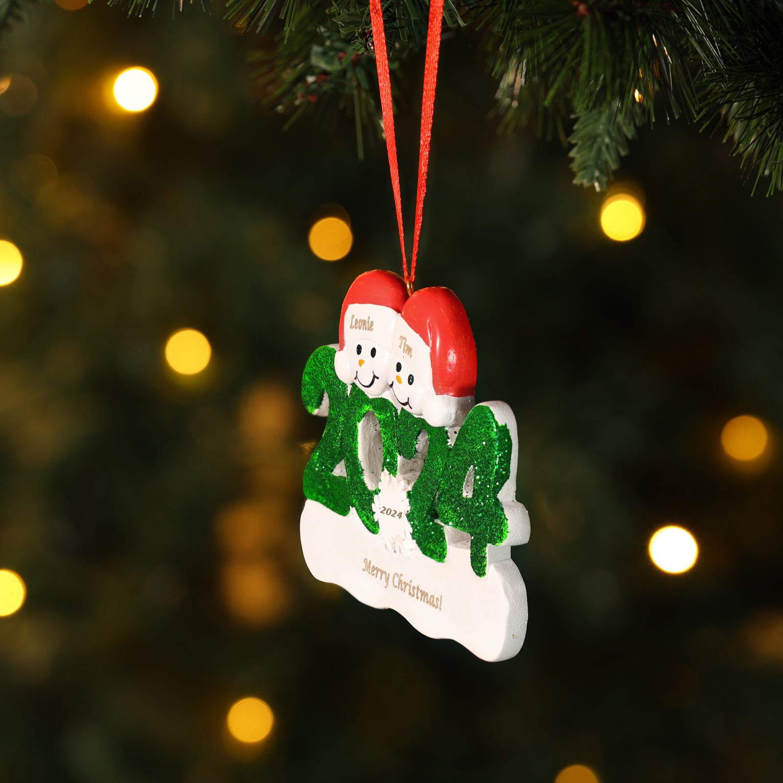 Navidad-Ornamento de resina 2024 con 2 nombres, año y 1 texto personalizados | Jessemade