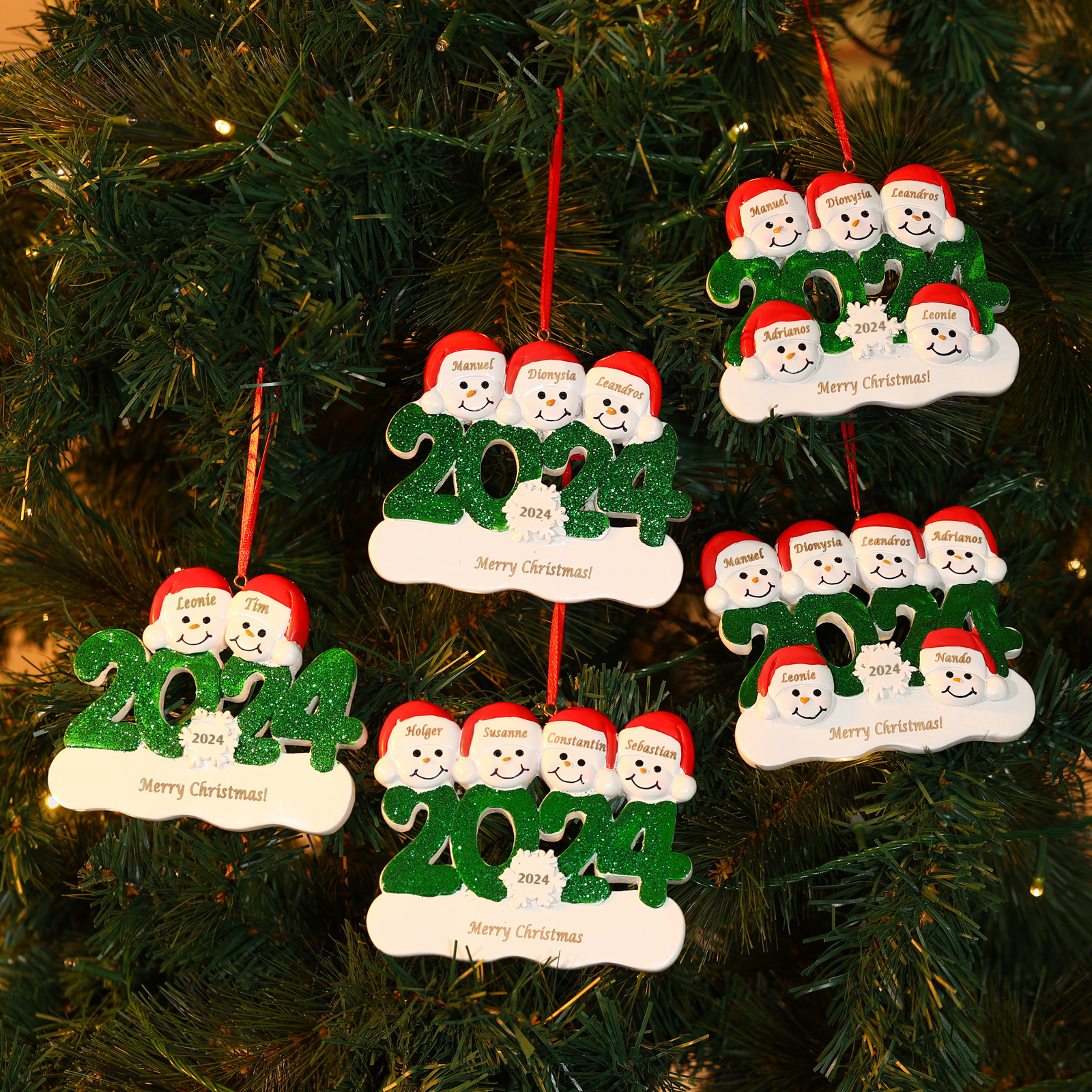 Navidad-Ornamento de resina 2024 con 3 nombres, año y 1 texto personalizados | Jessemade