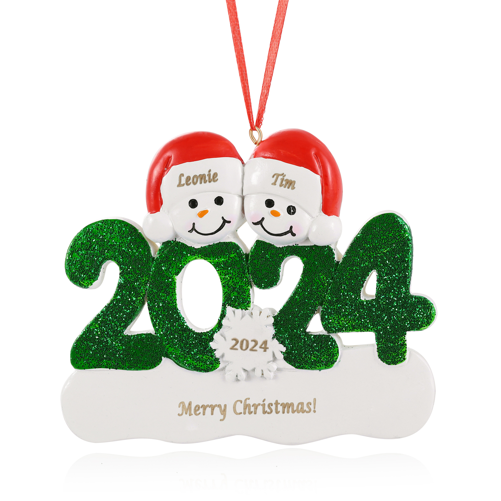 Navidad-Ornamento de resina 2024 con 2 nombres, año y 1 texto personalizados | Jessemade