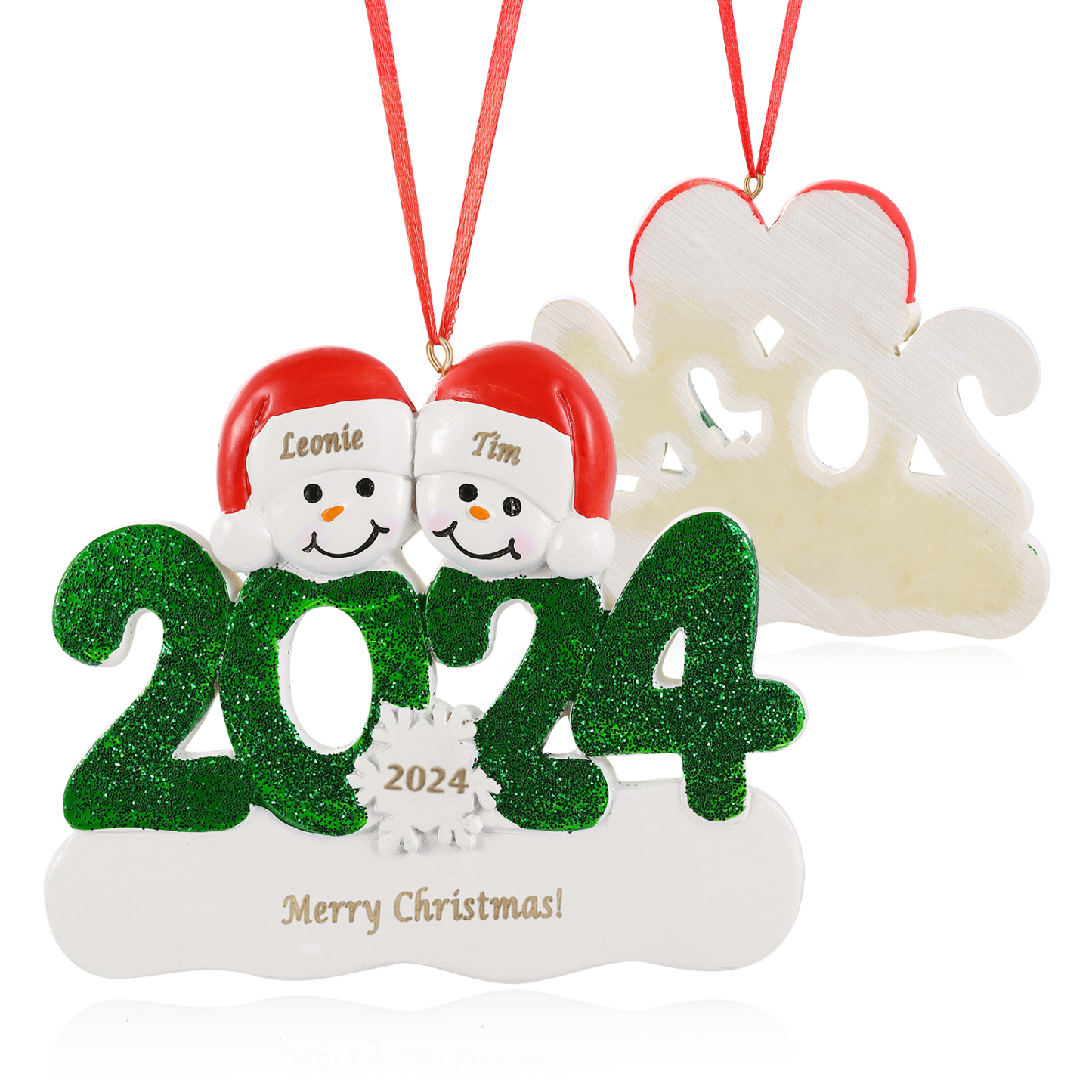 Navidad-Ornamento de resina 2024 con 2 nombres, año y 1 texto personalizados | Jessemade