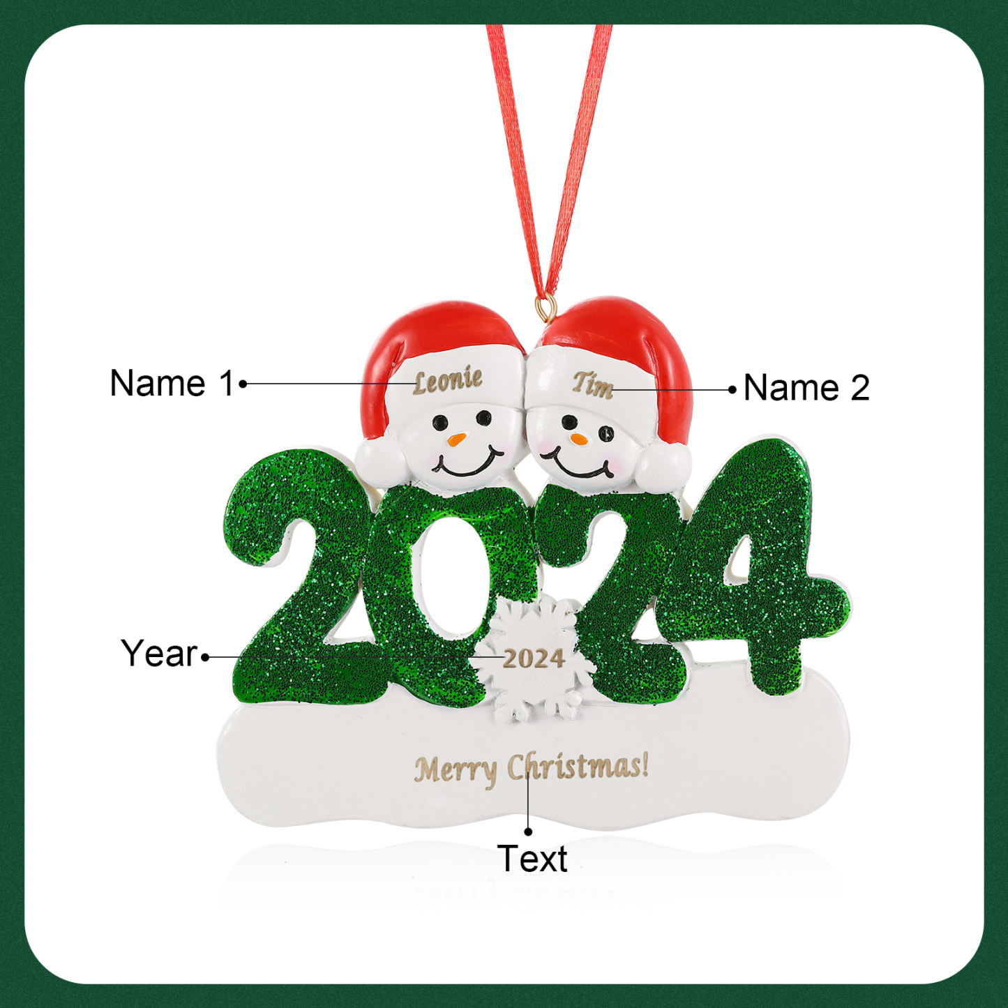 Navidad-Ornamento de resina 2024 con 2 nombres, año y 1 texto personalizados | Jessemade