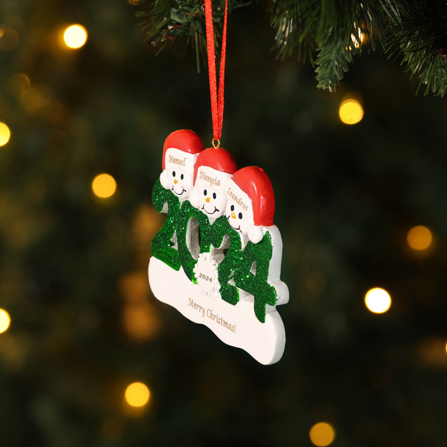 Navidad-Ornamento de resina 2024 con 3 nombres, año y 1 texto personalizados | Jessemade