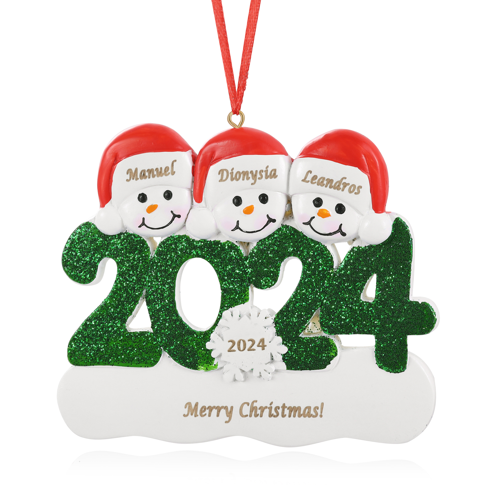 Navidad-Ornamento de resina 2024 con 3 nombres, año y 1 texto personalizados | Jessemade