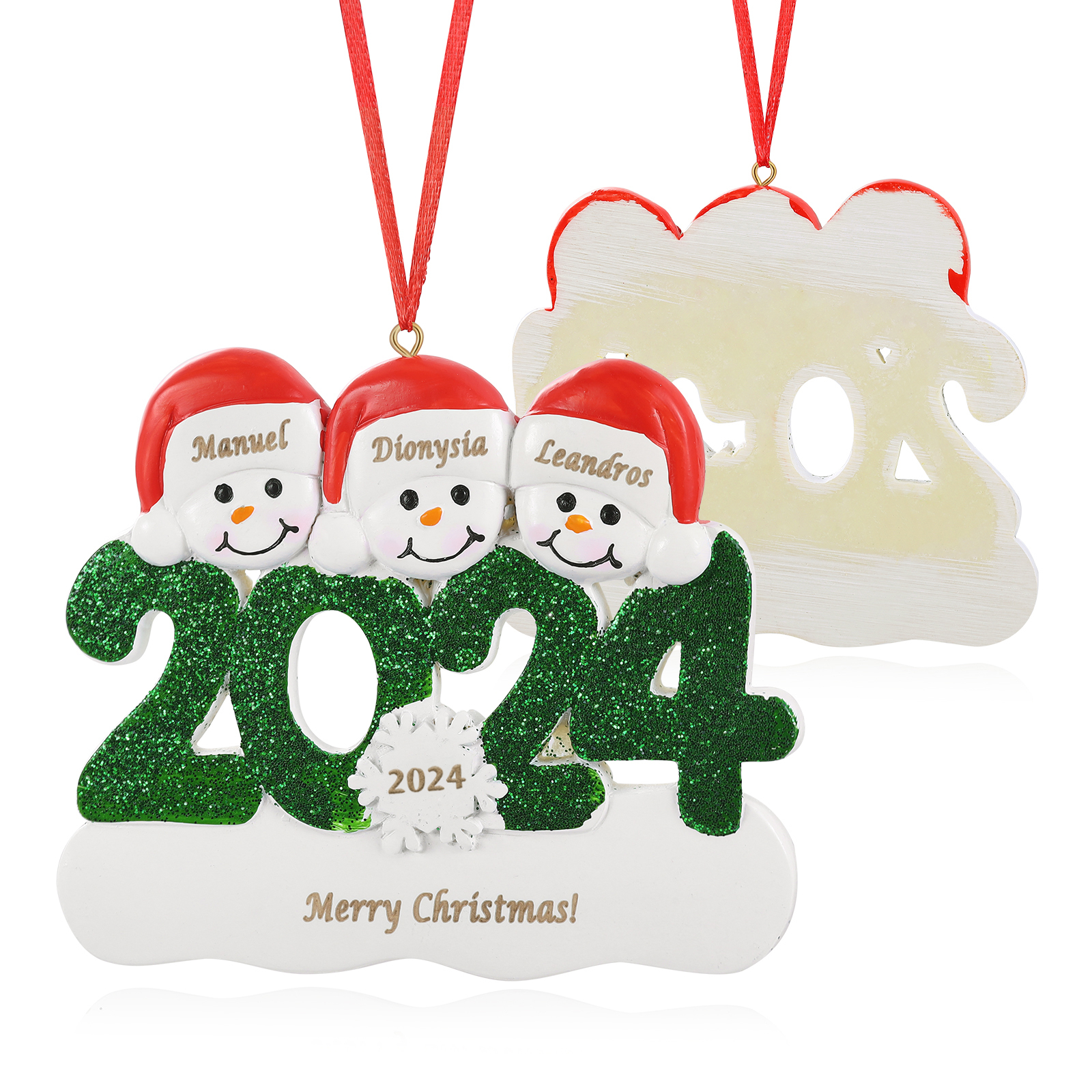 Navidad-Ornamento de resina 2024 con 3 nombres, año y 1 texto personalizados | Jessemade