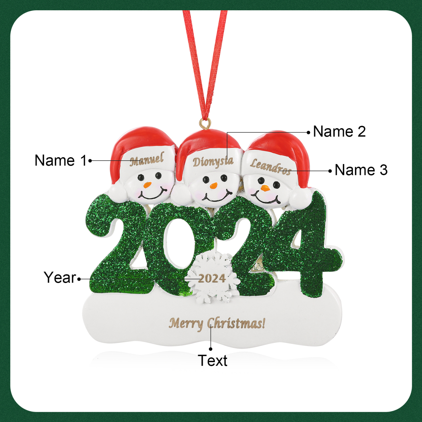 Navidad-Ornamento de resina 2024 con 3 nombres, año y 1 texto personalizados | Jessemade