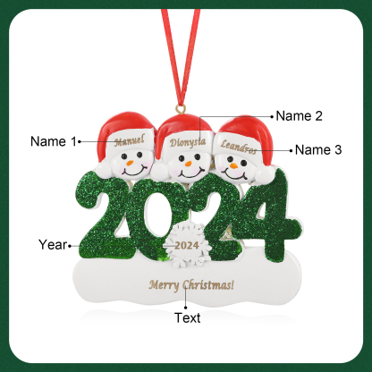 Navidad-Ornamento de resina 2024 con 3 nombres, año y 1 texto personalizados | Jessemade