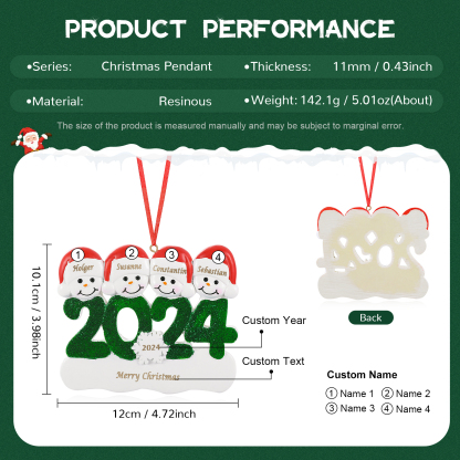 Navidad-Ornamento de resina 2024 con 4 nombres, año y 1 texto personalizados | Jessemade