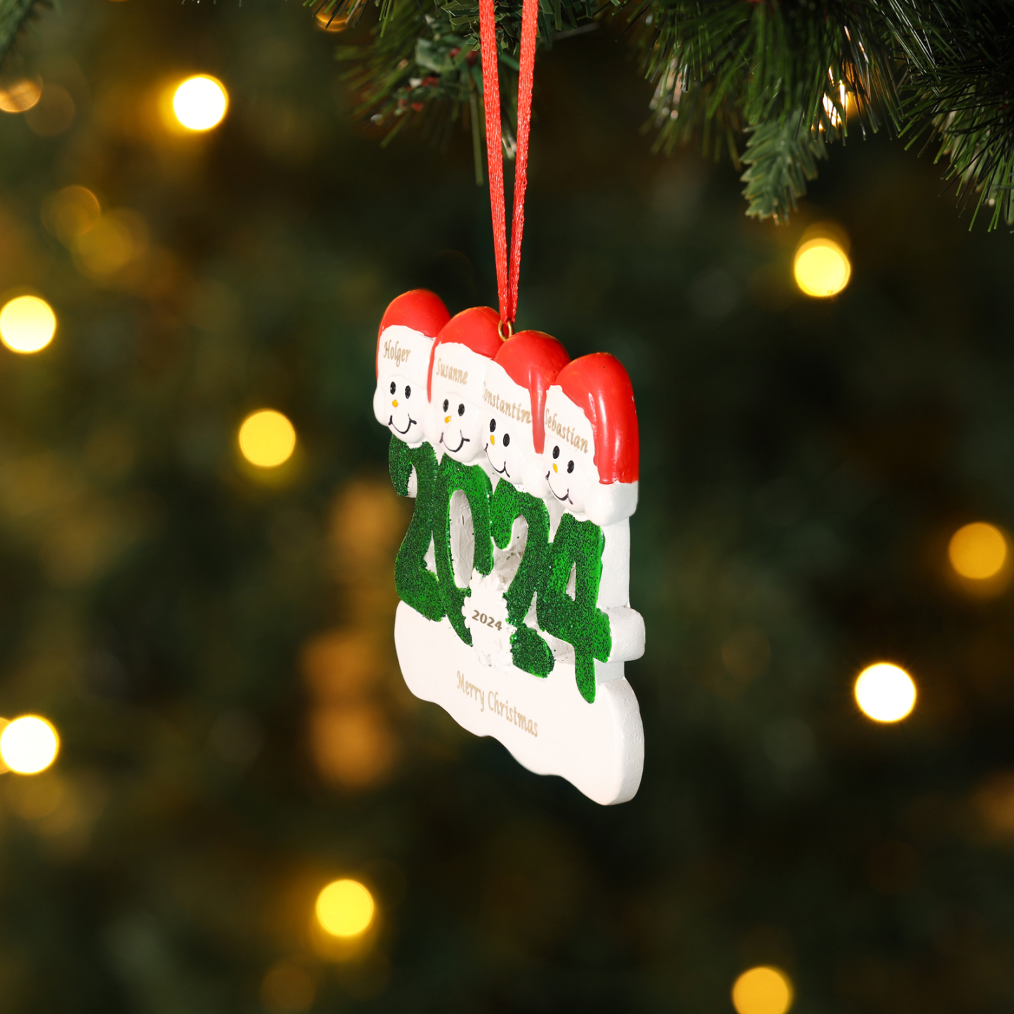 Navidad-Ornamento de resina 2024 con 4 nombres, año y 1 texto personalizados | Jessemade