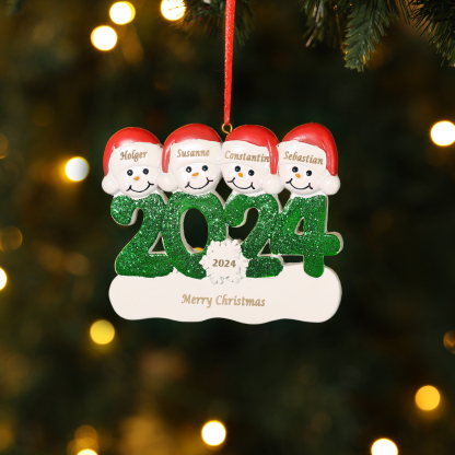 Navidad-Ornamento de resina 2024 con 4 nombres, año y 1 texto personal