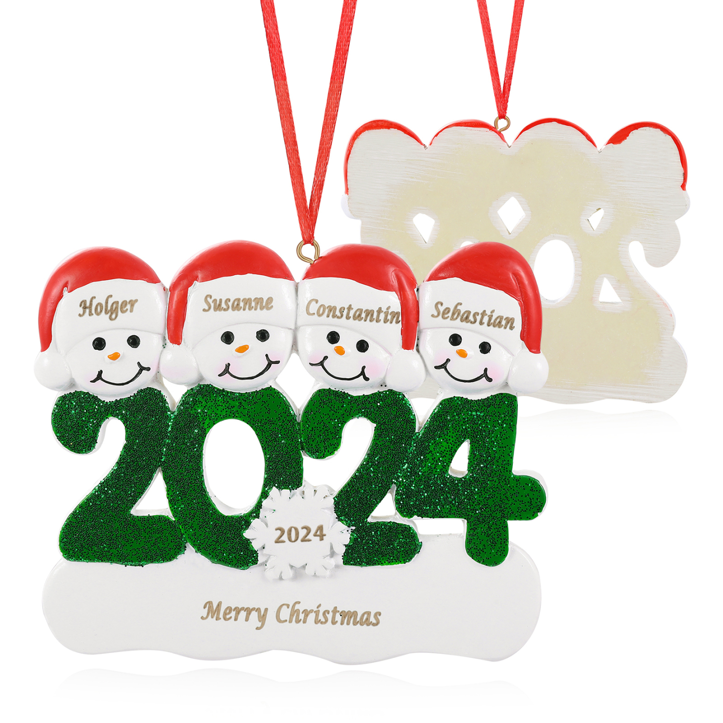 Navidad-Ornamento de resina 2024 con 4 nombres, año y 1 texto personalizados | Jessemade