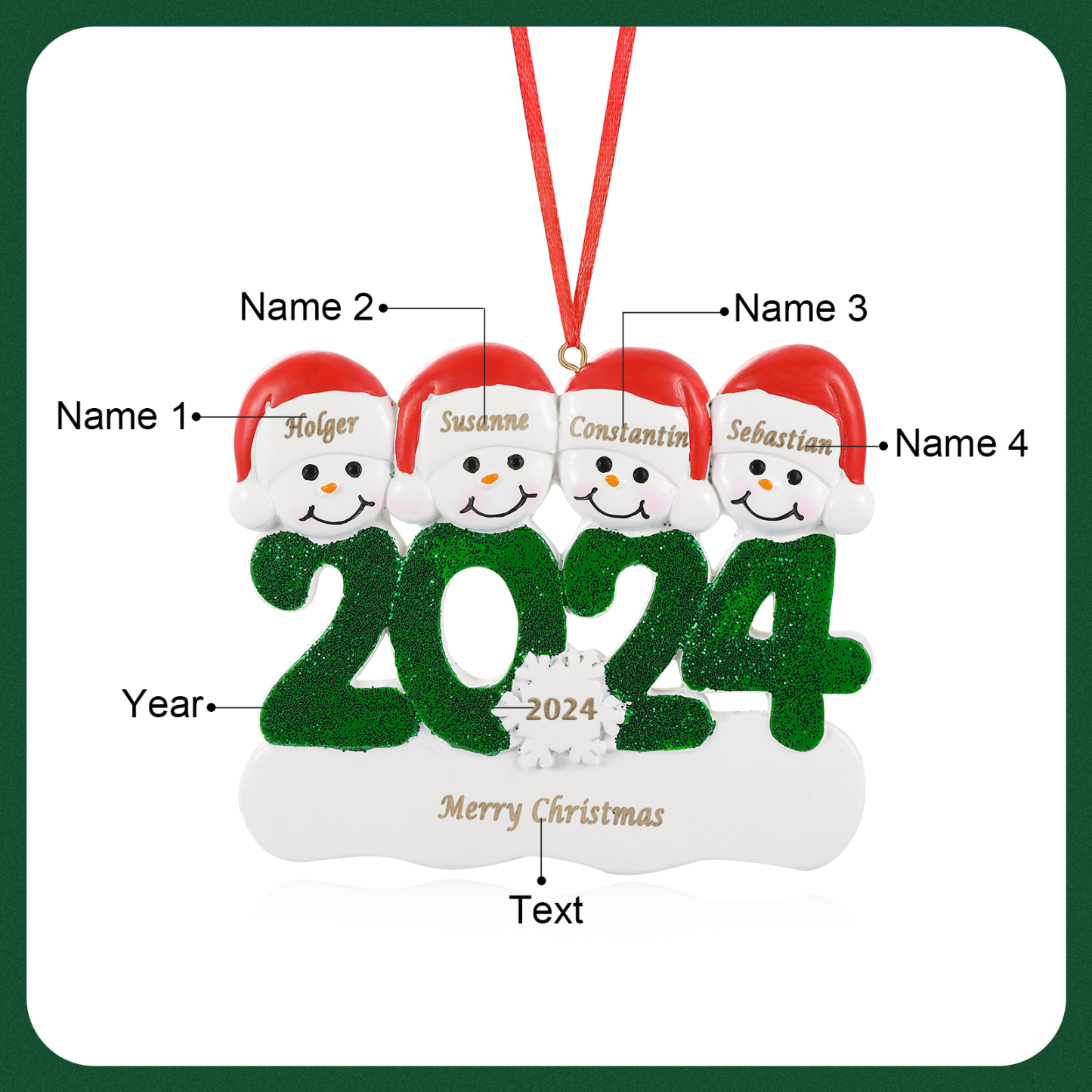 Navidad-Ornamento de resina 2024 con 4 nombres, año y 1 texto personalizados | Jessemade