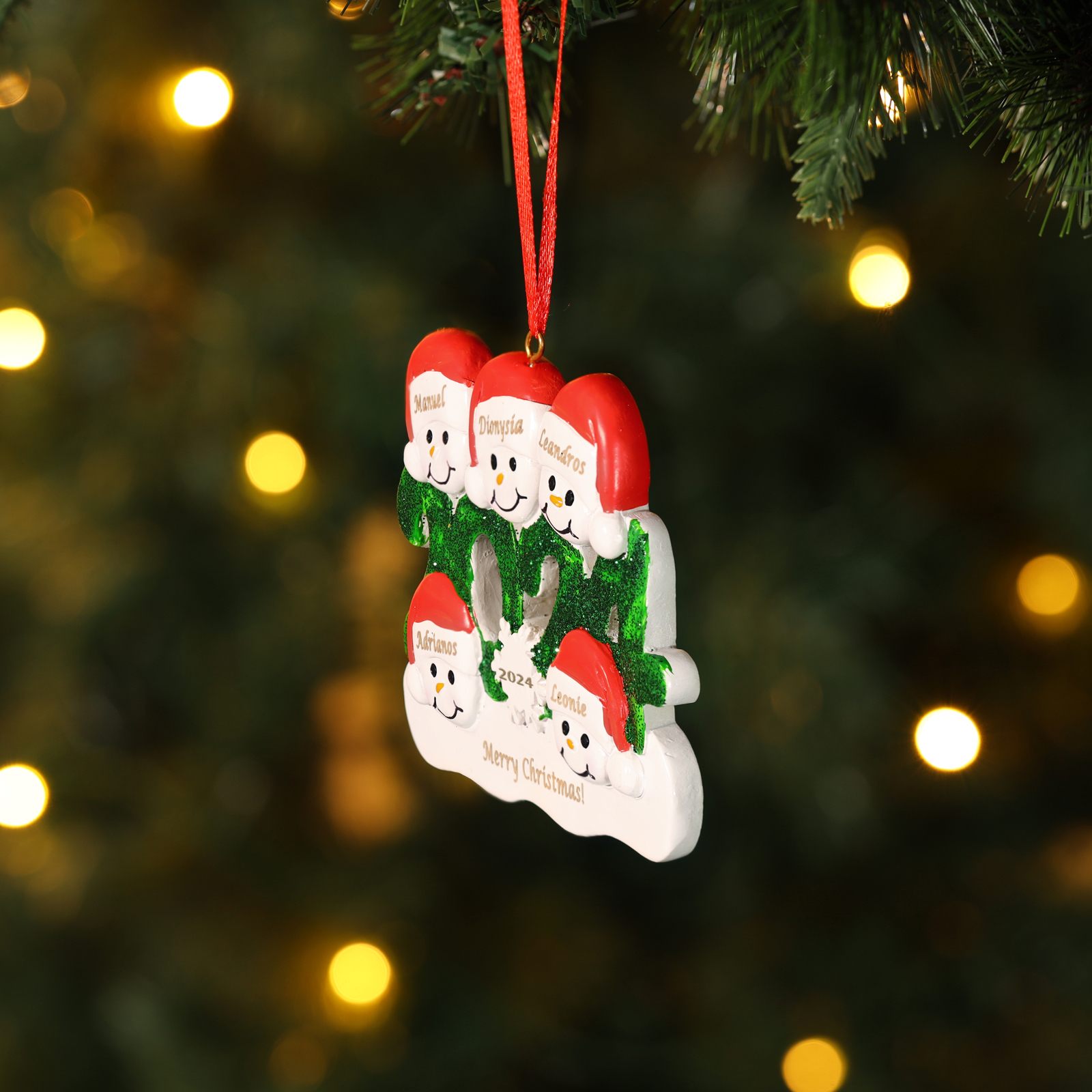 Navidad-Ornamento de resina 2024 con 5 nombres, año y 1 texto personalizados | Jessemade