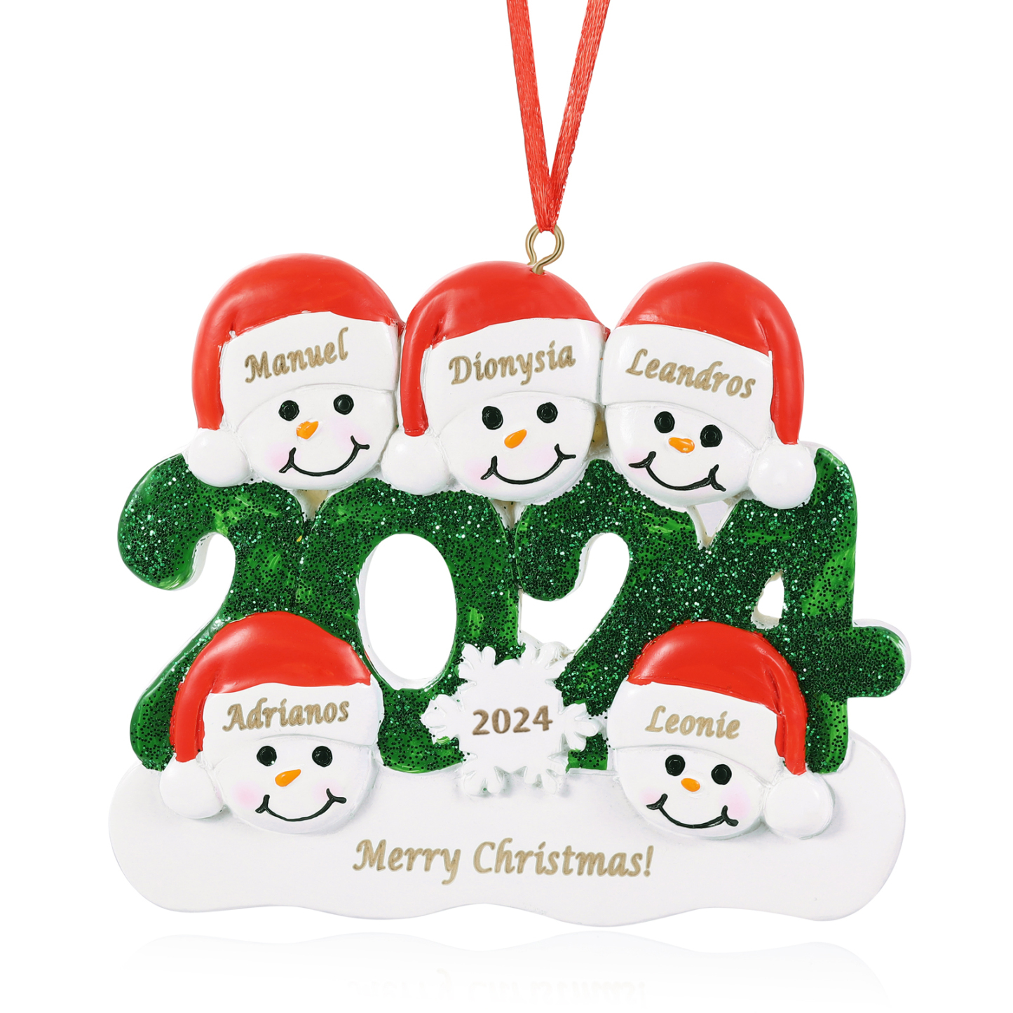 Navidad-Ornamento de resina 2024 con 5 nombres, año y 1 texto personalizados | Jessemade