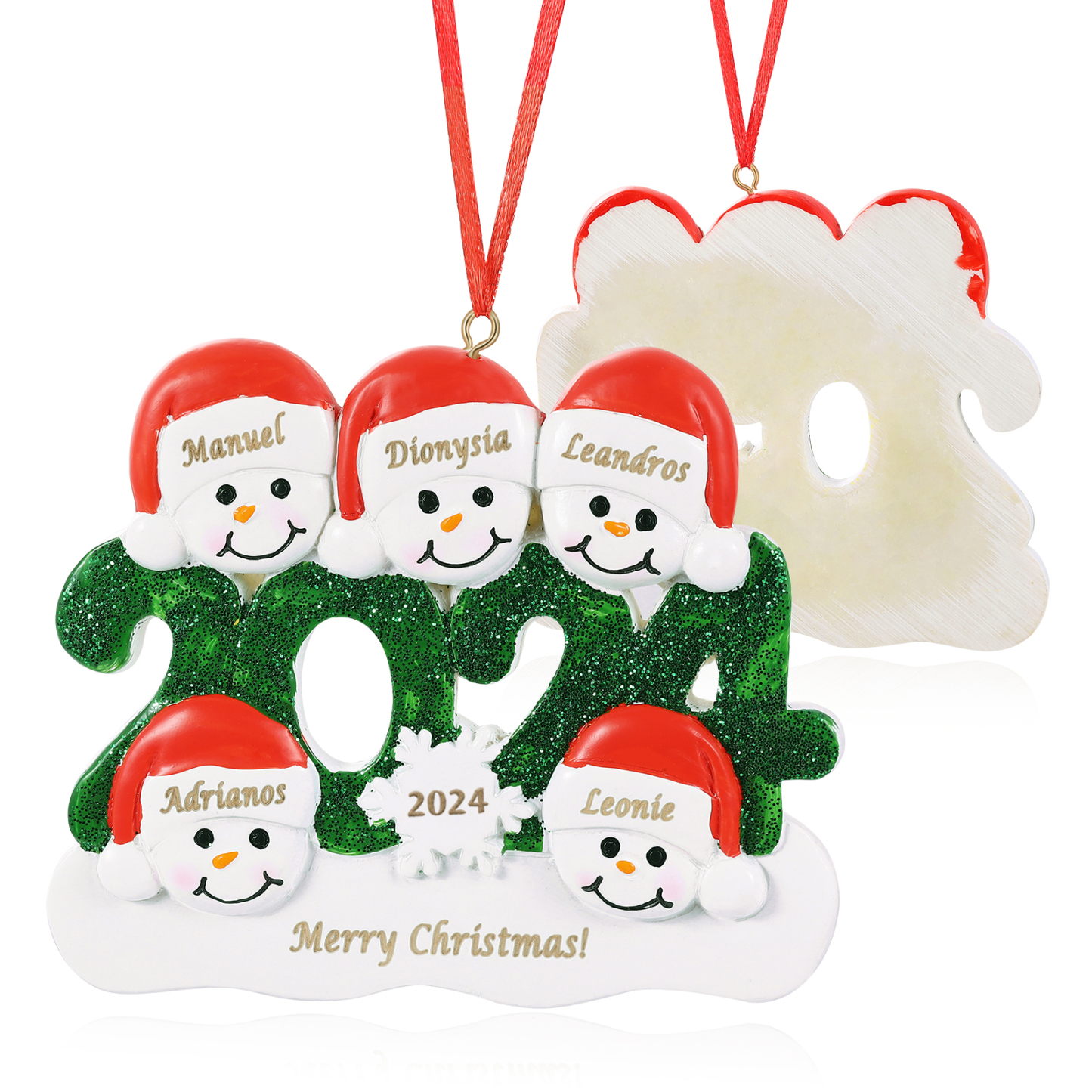 Navidad-Ornamento de resina 2024 con 5 nombres, año y 1 texto personalizados | Jessemade