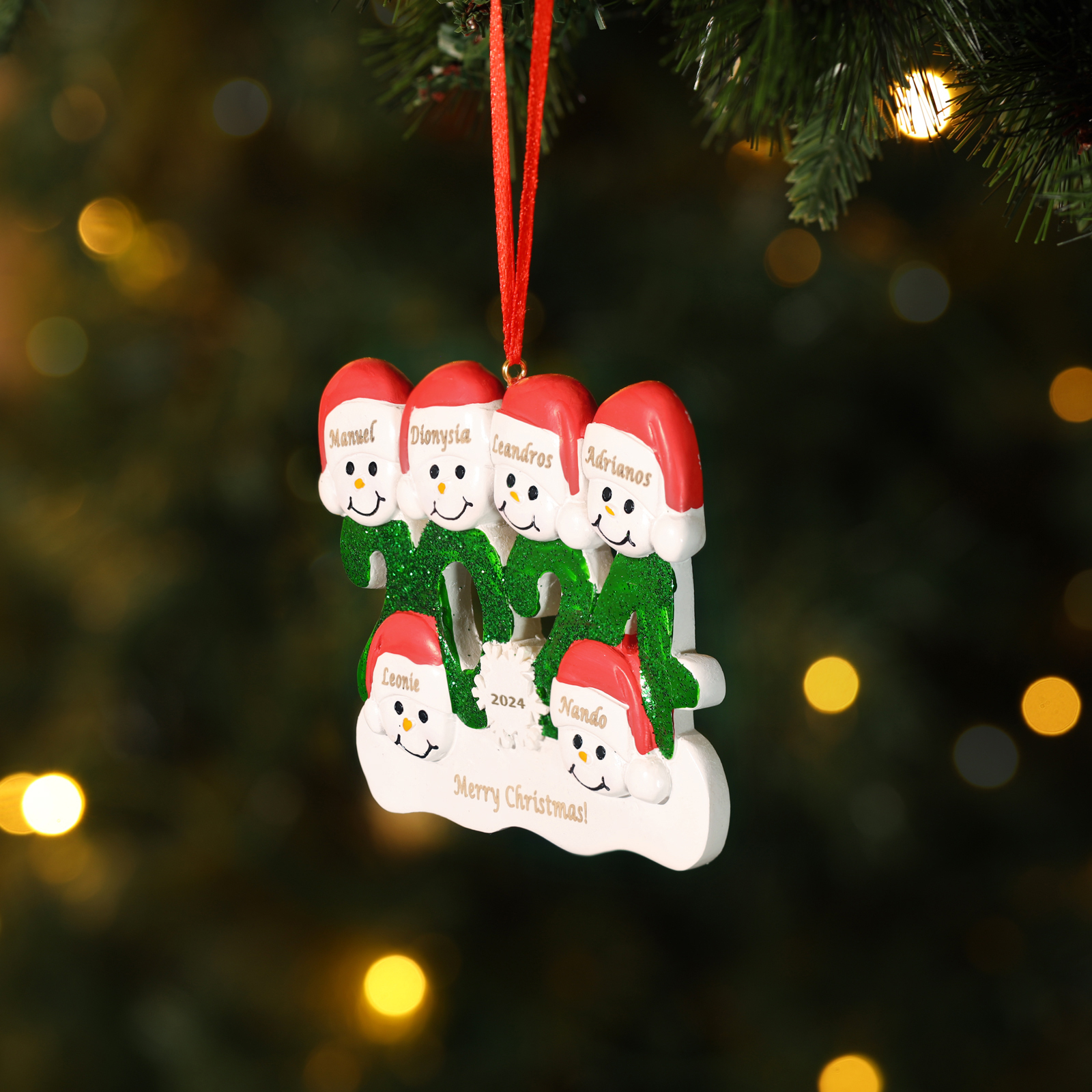 Navidad-Ornamento de resina 2024 con 6 nombres, año y 1 texto personalizados | Jessemade